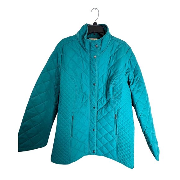 Appleseed's Green Berkshire Quilted Zip Snap Jacket Pockets Lightweight Womens 2 - Picture 1 of 6